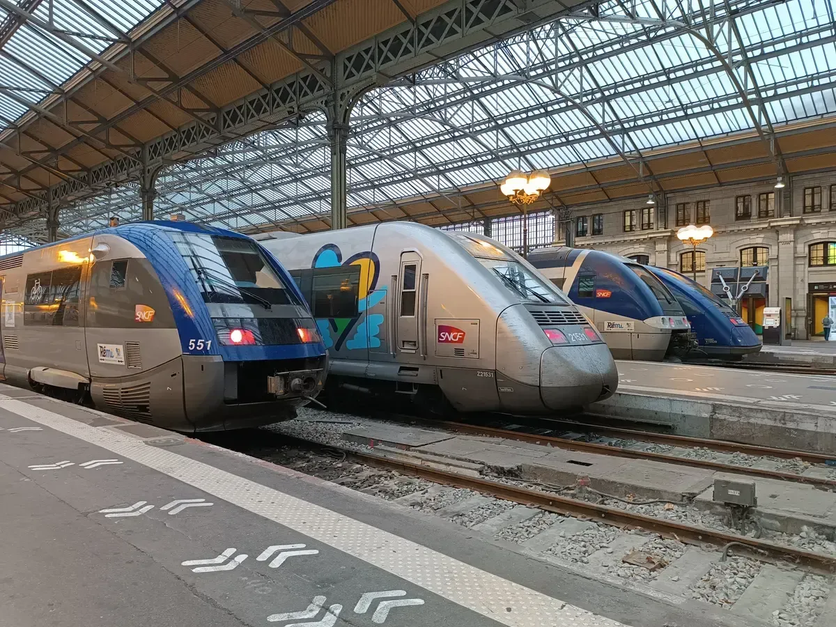 Regional TER trains at Tours station, the car-free link to châteaux on a DIY Loire Valley wine and castle trip