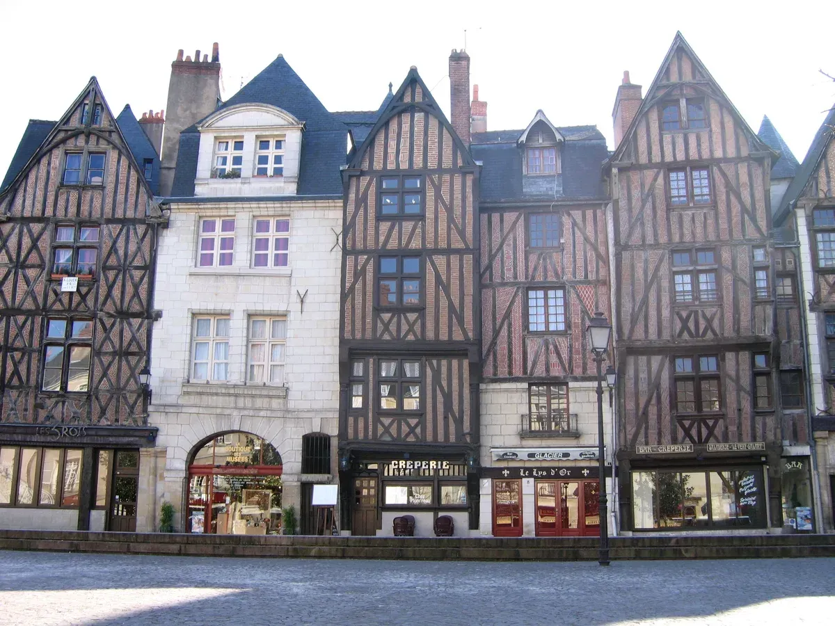 Medieval timber-framed houses in Tours old town, a short walk from where Loire Valley wine and castle tours meet